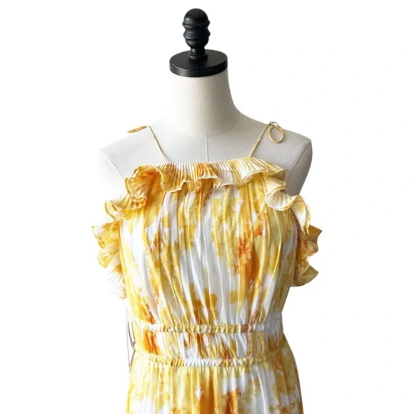 BHLDN Anthropologie Ava Chiffon High-Neck Ruffled Maxi DressMEDIUM NWT